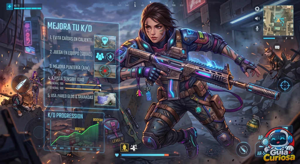 Jugador aplicando consejos para mejorar tu K/D en Free Fire